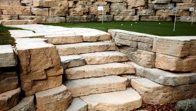 Natural-look stone steps and retaining wall by Barkman